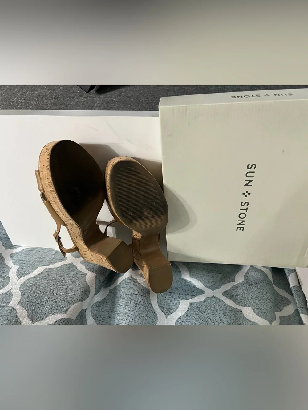 Sun + Stone Cognac Tan Cork Platform Wedge Sandals